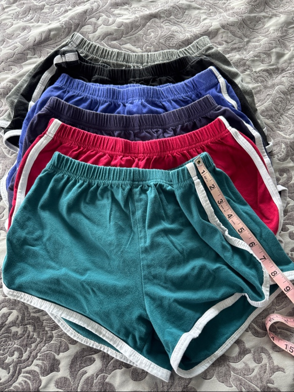 Women's Athletic Shorts set. Teal, Red, Blue, Navy, Gray, Black. Size medium.